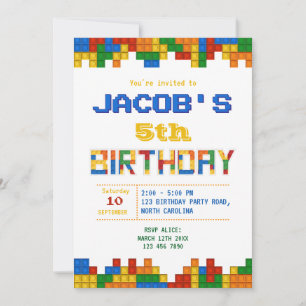 Invitation Bâtiment Blocks Boy Anniversaire de fête Invitatio
