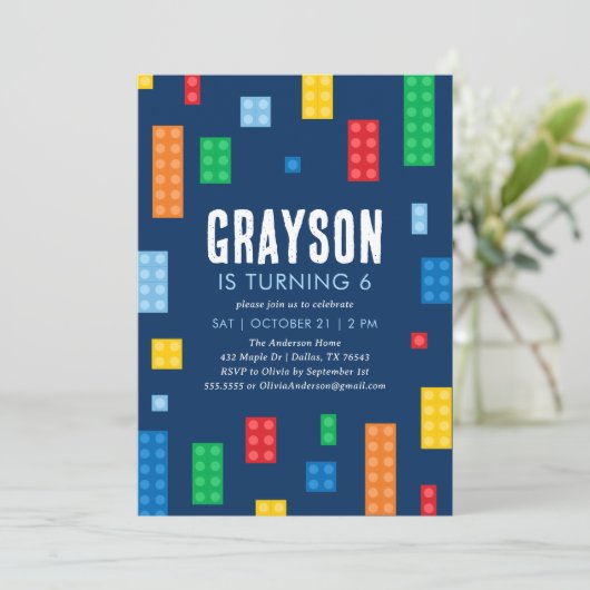 Invitation Bâtiment Blocks Boy Birthday (Debout devant)