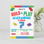 Invitation Bâtiment Blocks Garçon 7e anniversaire Jouet (Debout devant)