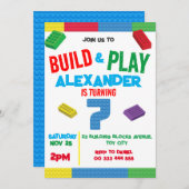 Invitation Bâtiment Blocks Garçon 7e anniversaire Jouet (Devant / Derrière)