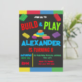 Invitation Bâtiment Blocks Garçon Jouet d'anniversaire Noir (Debout devant)