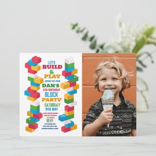 Invitation Bâtiment Fête d'anniversaire Blocs de construction (Debout devant)