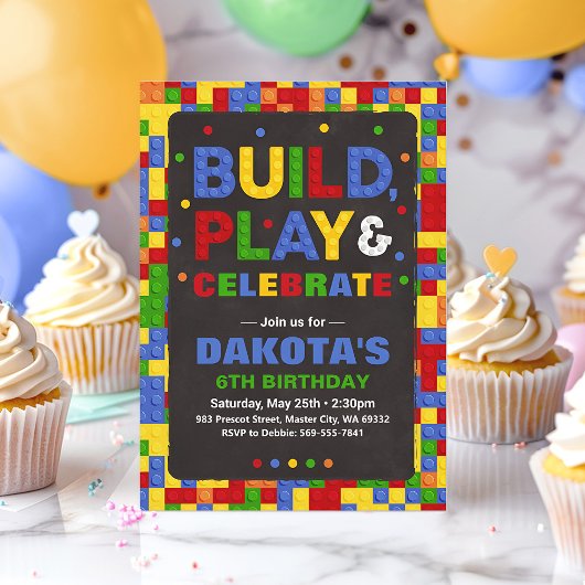 Invitation Bâtiments Blocs Anniversaire Bois Briques