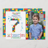 Invitation Bâtiments Blocs Anniversaire Briques 7 ans Invitat (Devant / Derrière)