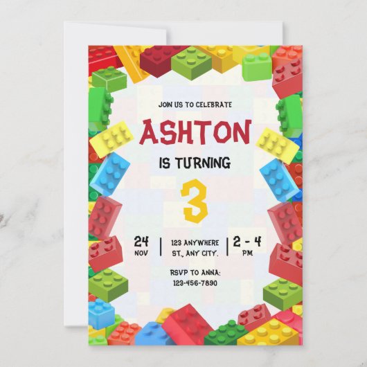 Invitation Bâtiments Blocs Anniversaire Invitation, Garçons A (Devant)