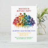 Invitation Bâtiments colorés Blocs garçon fête d'anniversaire (Debout devant)