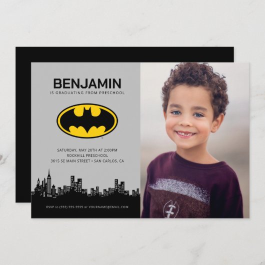 Invitation Batman - Gotham City | Diplôme préscolaire (Devant / Derrière)