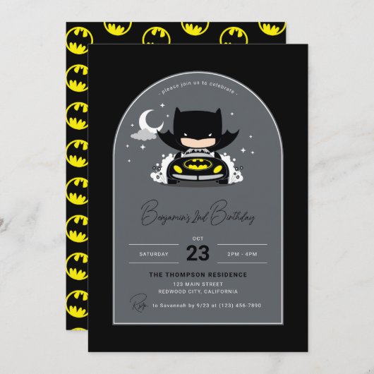 Invitation Batman - Lune et étoiles Anniversaire (Devant / Derrière)