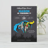 Invitation Batman & Robin - Gotham City | Chalkboard Annivers (Debout devant)