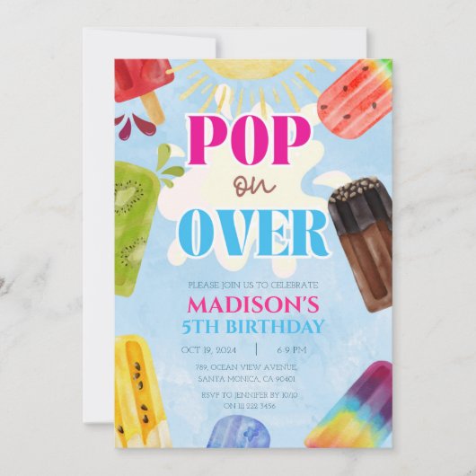 Invitation Bâtonnet de glace Popsicle sur Crème Glacée 1er 3e (Devant)
