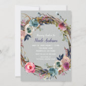 Invitation Bâtonnet rustique couronne florale Fête des mariée (Dos)