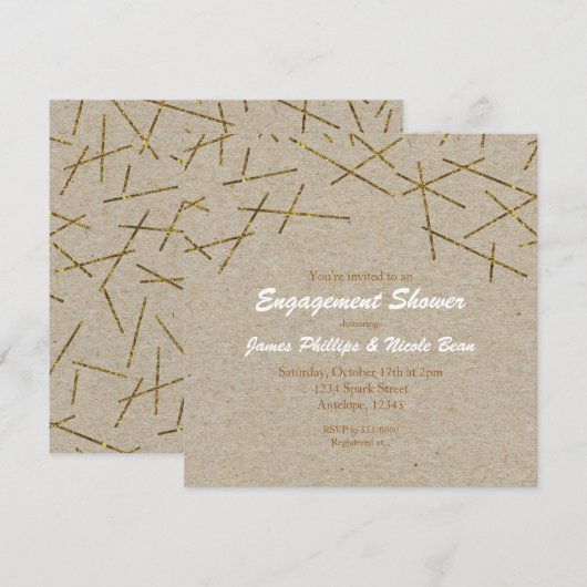 Invitation Bâtonnets de confettis dorés Kraft rustique pour c (Devant / Derrière)