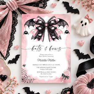 Invitation Bats & Bows Halloween Baby Shower Féminin