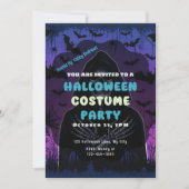Invitation Bats de faucheuses violet bleu Halloween (Devant)