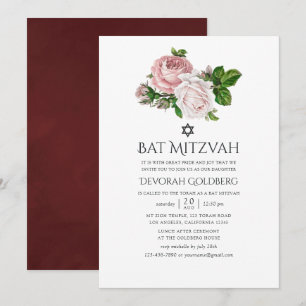 Invitation Bats de réception Vintage rose et bordeaux floraux