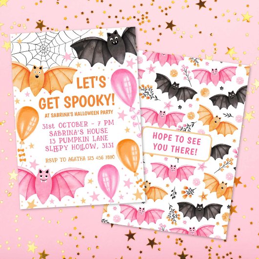 Invitation Bats et ballons mignons Pastel Halloween