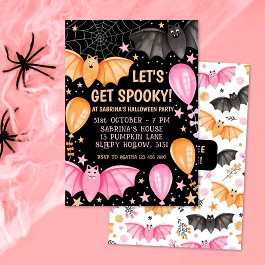 Invitation Bats et ballons mignons Pastel Halloween