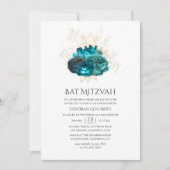 Invitation Bats Mitsva Floral Turquoise et Or (Devant)