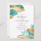 Invitation Bats Mitzvah Tropical Turquoise et Or (Devant)
