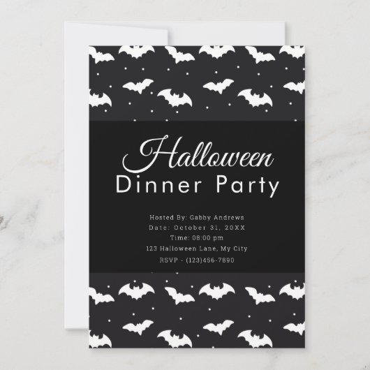 Invitation Bats noirs et blancs Dîner d'Halloween (Devant)