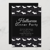 Invitation Bats noirs et blancs Dîner d'Halloween (Devant / Derrière)
