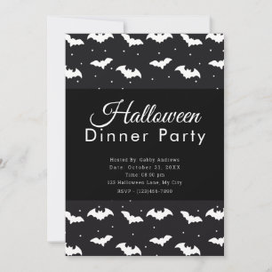 Invitation Bats noirs et blancs Dîner d'Halloween