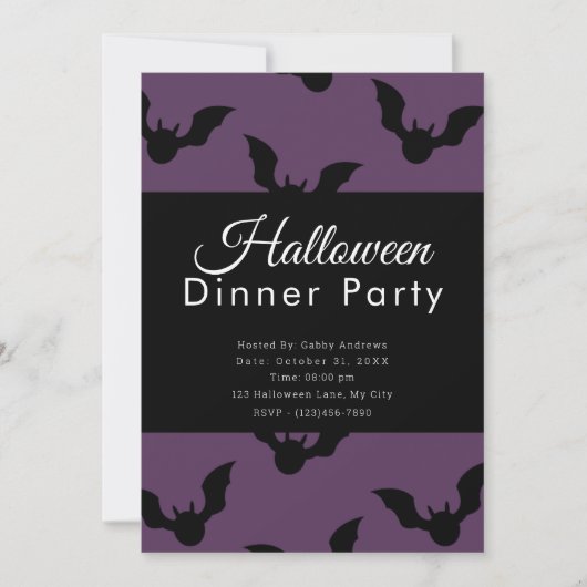 Invitation Bats violets et noirs Dîner d'Halloween (Devant)
