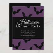 Invitation Bats violets et noirs Dîner d'Halloween (Devant / Derrière)