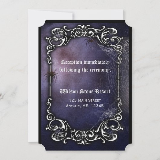 Invitation Batte, lune et araignées avec le décor fleuri (Dos)