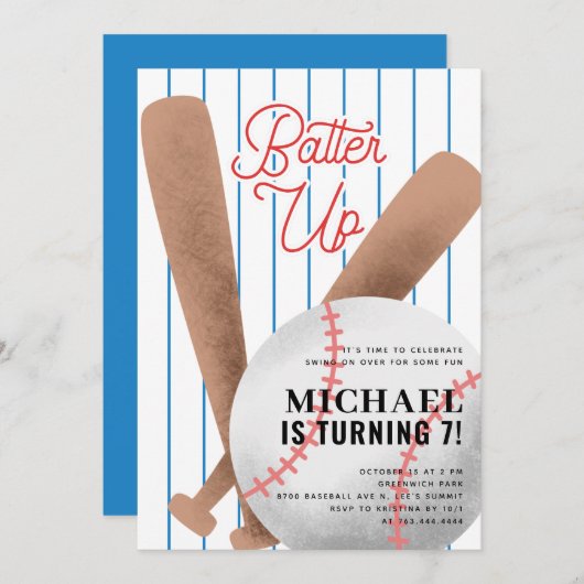 Invitation Batte Up Baseball Anniversaire (Devant / Derrière)