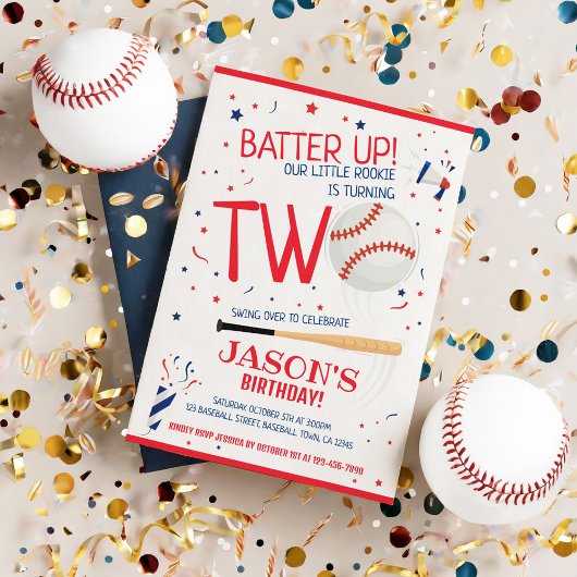 Invitation Batte Up Baseball Red Little Rookie 2e anniversair