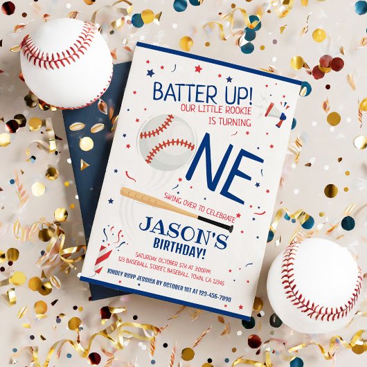 Invitation Batte Up Blue Little Rookie Baseball 1er anniversa