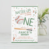 Invitation Batte Up Green Rookie Baseball 1er anniversaire (Debout devant)