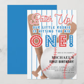 Invitation Batte Up Little Rookie Baseball 1er anniversaire (Devant / Derrière)