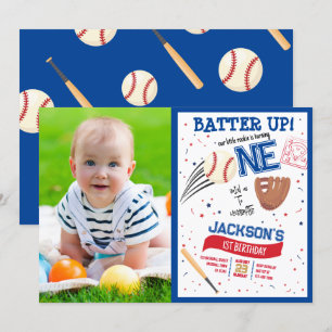Invitation Batte Up Rookie Cute Baseball Photo 1er anniversai