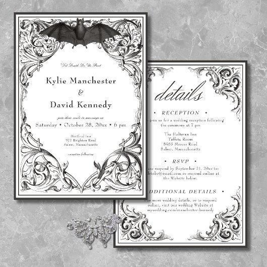 Invitation Batte victorienne jusqu'à la mort Noir & Blanc Deu