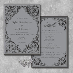 Invitation Batte victorienne jusqu'à la mort Noir et gris deu