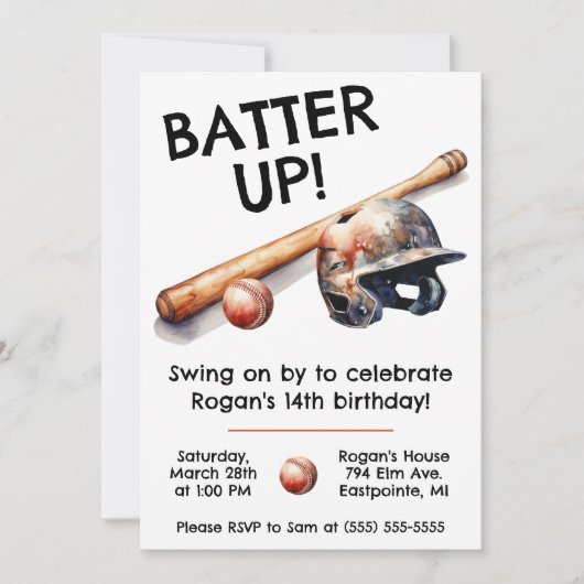 Invitation Batter ! Swing on By ! Fête d'anniversaire du base (Devant)