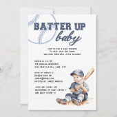 Invitation Batter Up Bleu Blanc Fête de Naissance de Baseball (Devant)