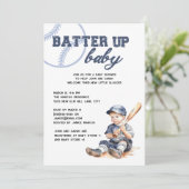 Invitation Batter Up Bleu Blanc Fête de Naissance de Baseball (Debout devant)