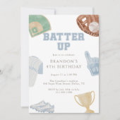 Invitation Batter up Preppy Blue Baseball Bow 4th Birthday  (Devant)