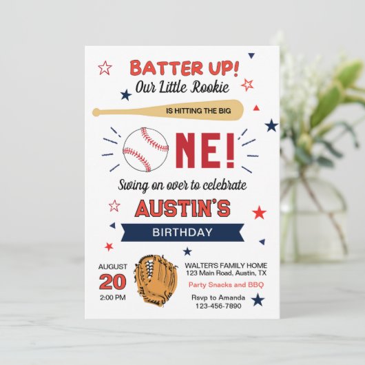 Invitation Batter Up ! Thème de baseball mignon pour fête d'a (Debout devant)