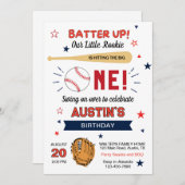 Invitation Batter Up ! Thème de baseball mignon pour fête d'a (Devant / Derrière)