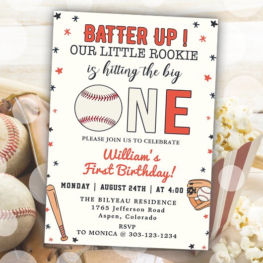 Invitation Batterie de baseball 1er anniversaire