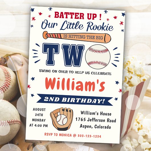 Invitation Batterie de baseball 2e fête d'anniversaire