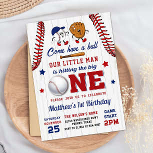Invitation Batterie vintage au baseball 1er anniversaire Invi