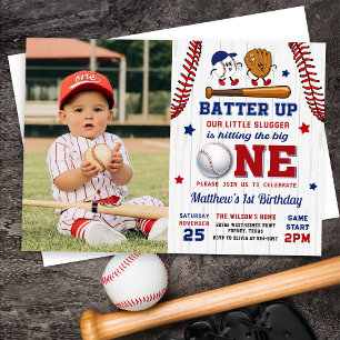 Invitation Batterie vintage Baseball 1er Anniversaire Photo