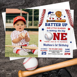 Invitation Batterie vintage Baseball 1er Anniversaire Photo