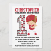 Invitation Batteur de baseball Red White 1er Anniversaire (Devant)