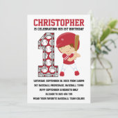 Invitation Batteur de baseball Red White 1er Anniversaire (Debout devant)